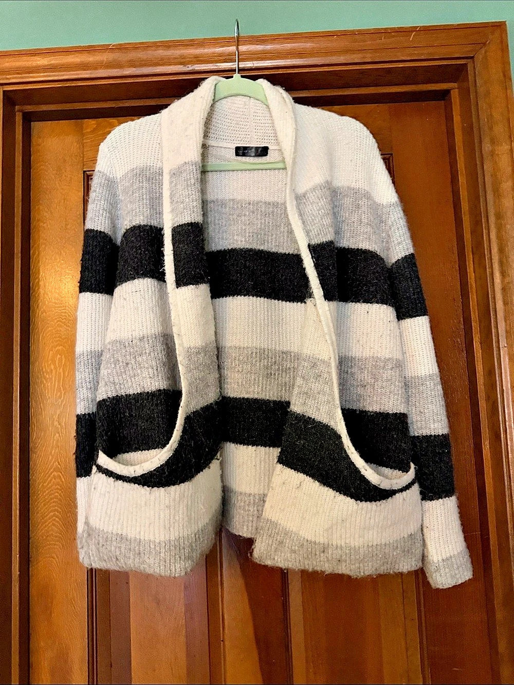 Verve ami Striped Open Front Cardigan Gray & Black Size Large